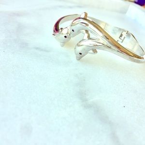 Silver Toned Dolphin Bangle Bracelet